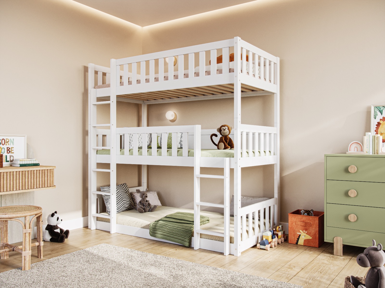 Flair Bea Triple High Wooden Bunk Bed White