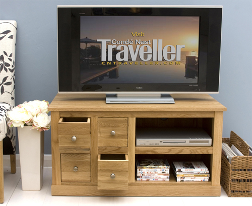Image of Baumhaus Mobel Oak Four Drawer Television Cabinet