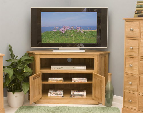 Image of Baumhaus Mobel Oak Corner Television Cabinet