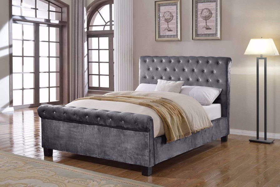 Flair Furnishings Lola Fabric Bed Silver Double