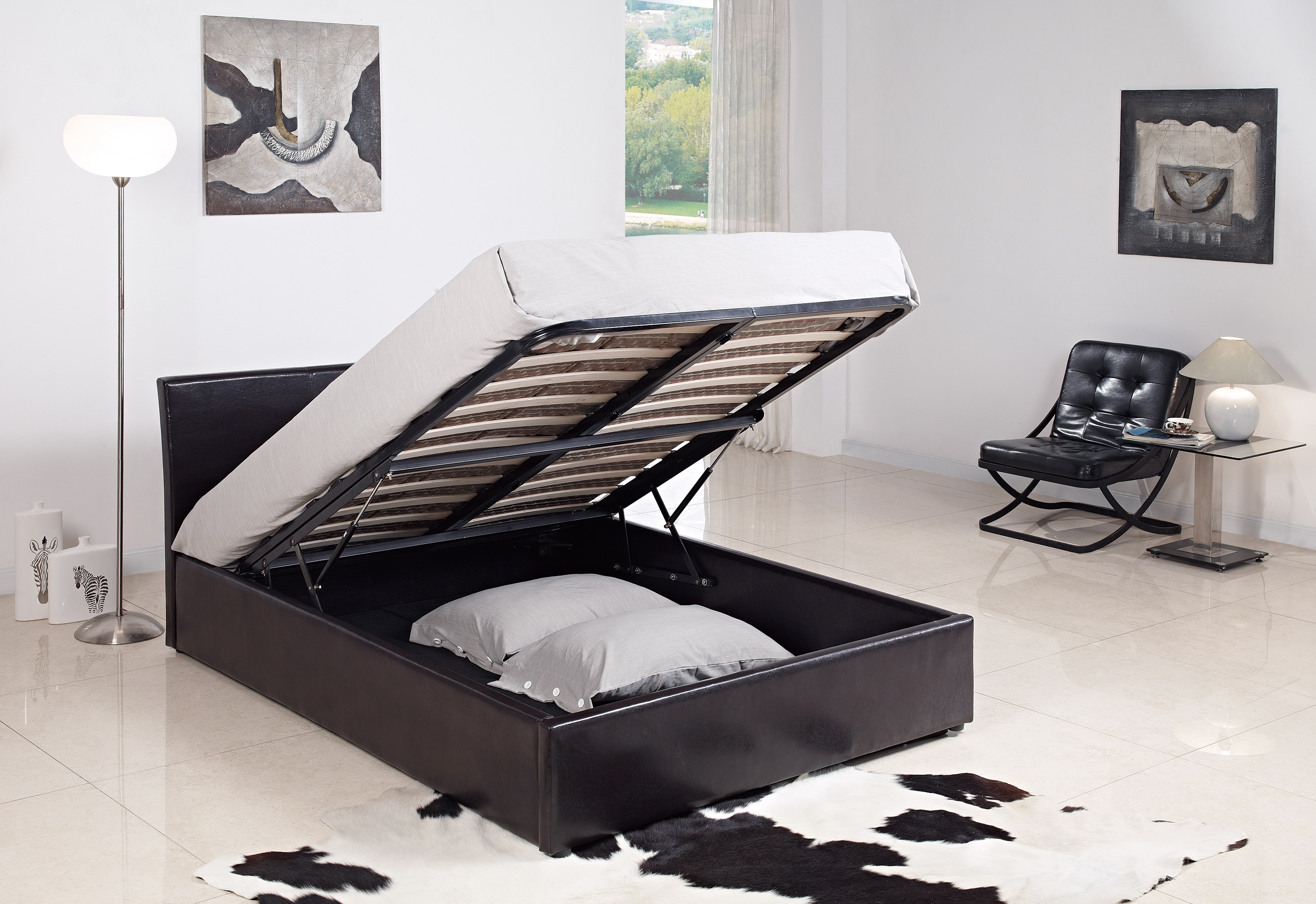 Harmony Milan Faux Leather Ottoman Bed Frame Black Double