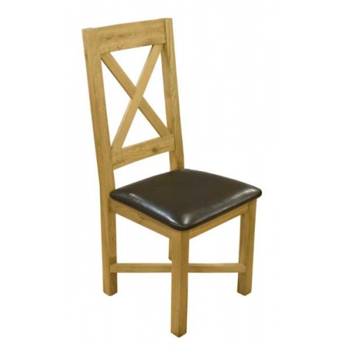 Home Style Cross-Back Oak Leather Dining Chair