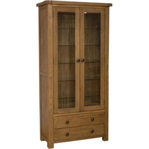 Home Style Rustic Oak Glass Display Cabinet