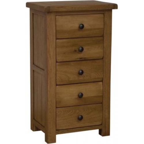 Home Style Rustic Oak 5 Drawer Narrow Chest