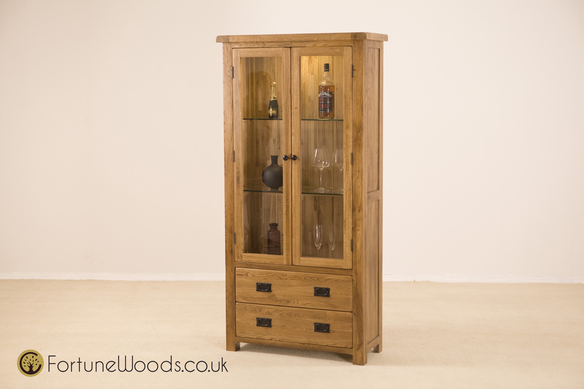 Fortune Woods Rustic Glass Display Cabinet