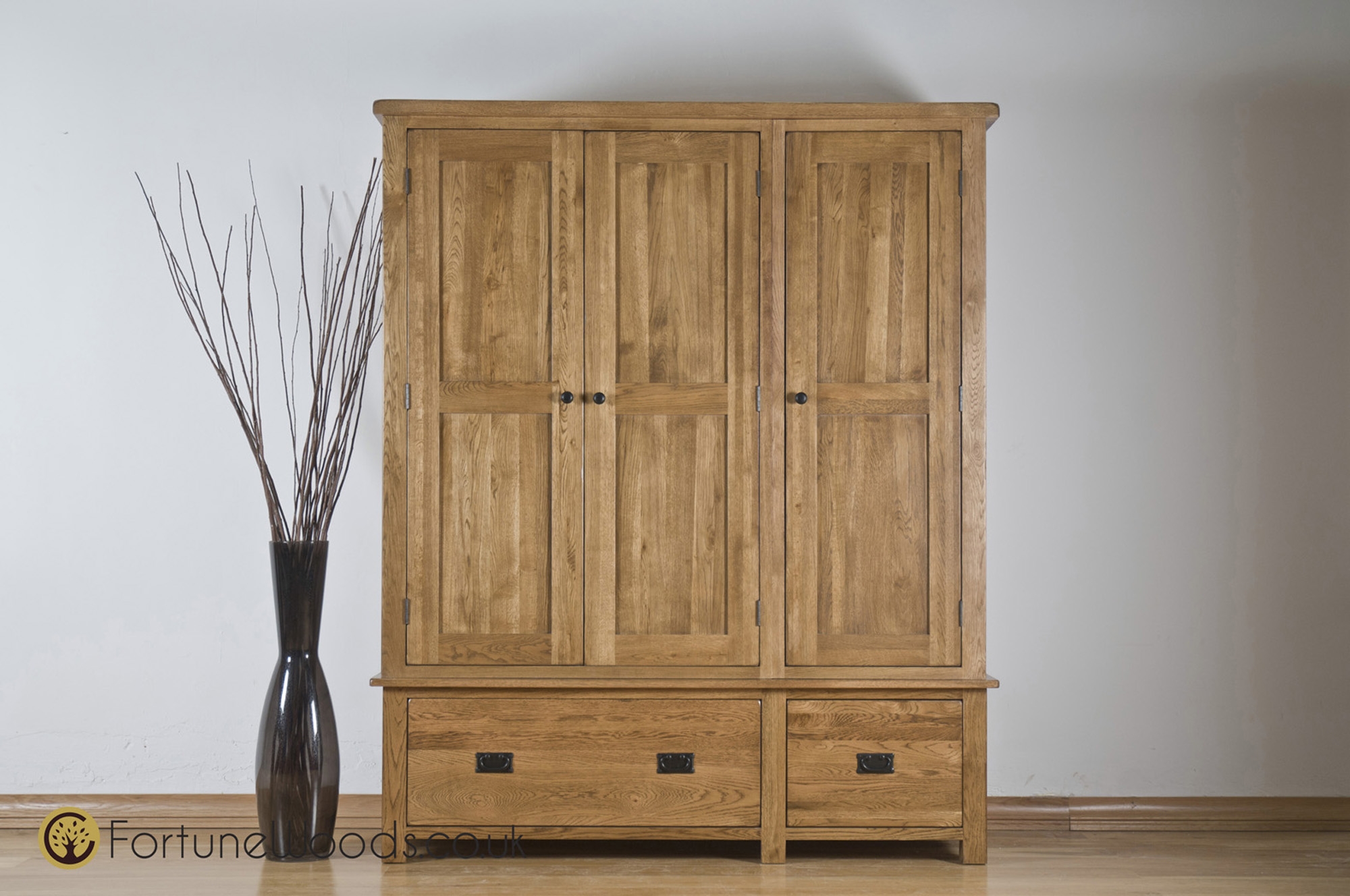 Fortune Woods Rustic Triple Wardrobe With Drawers