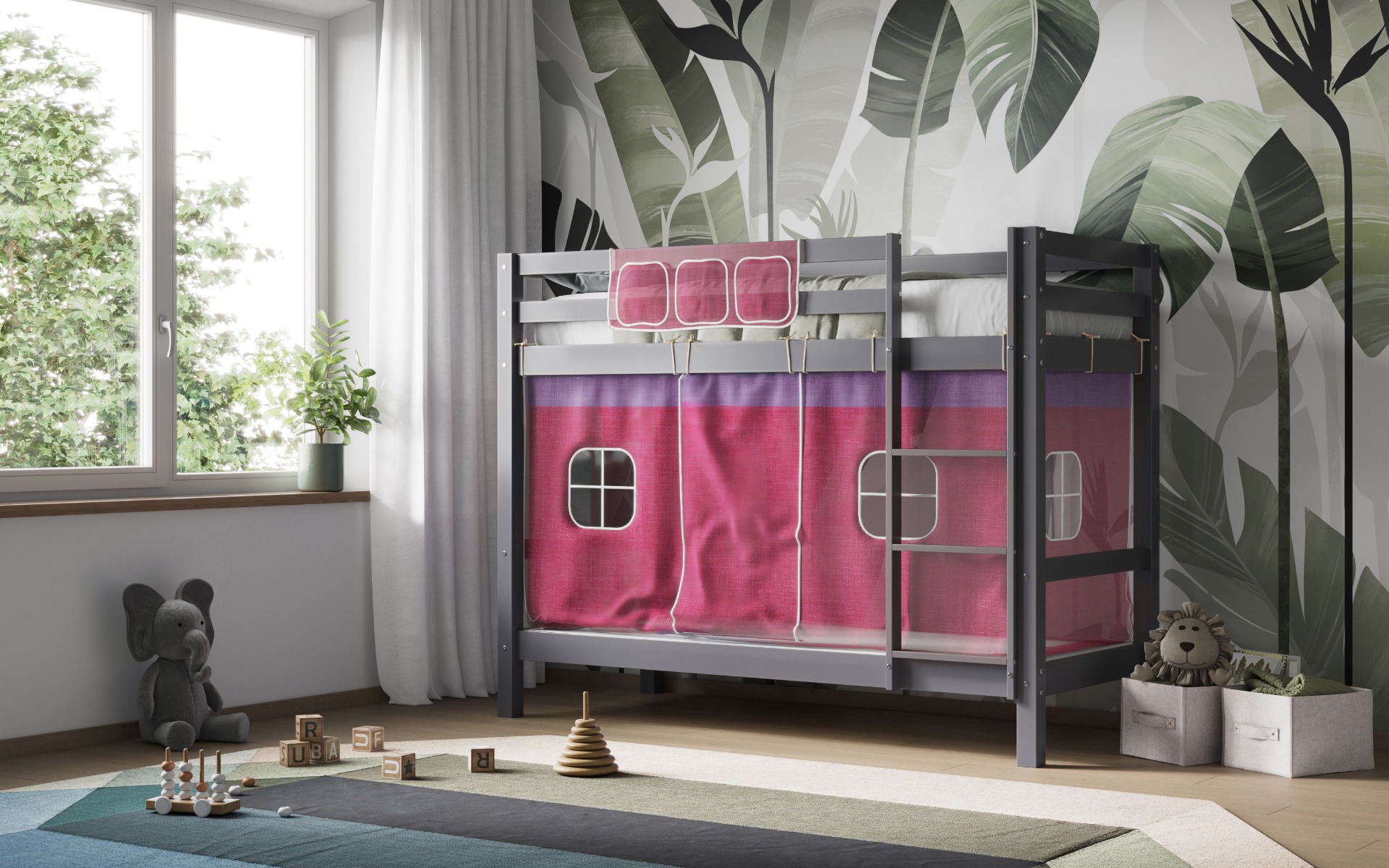 Flair Callisto Shorty Bunk Bed Frame Grey With Accessories Pink