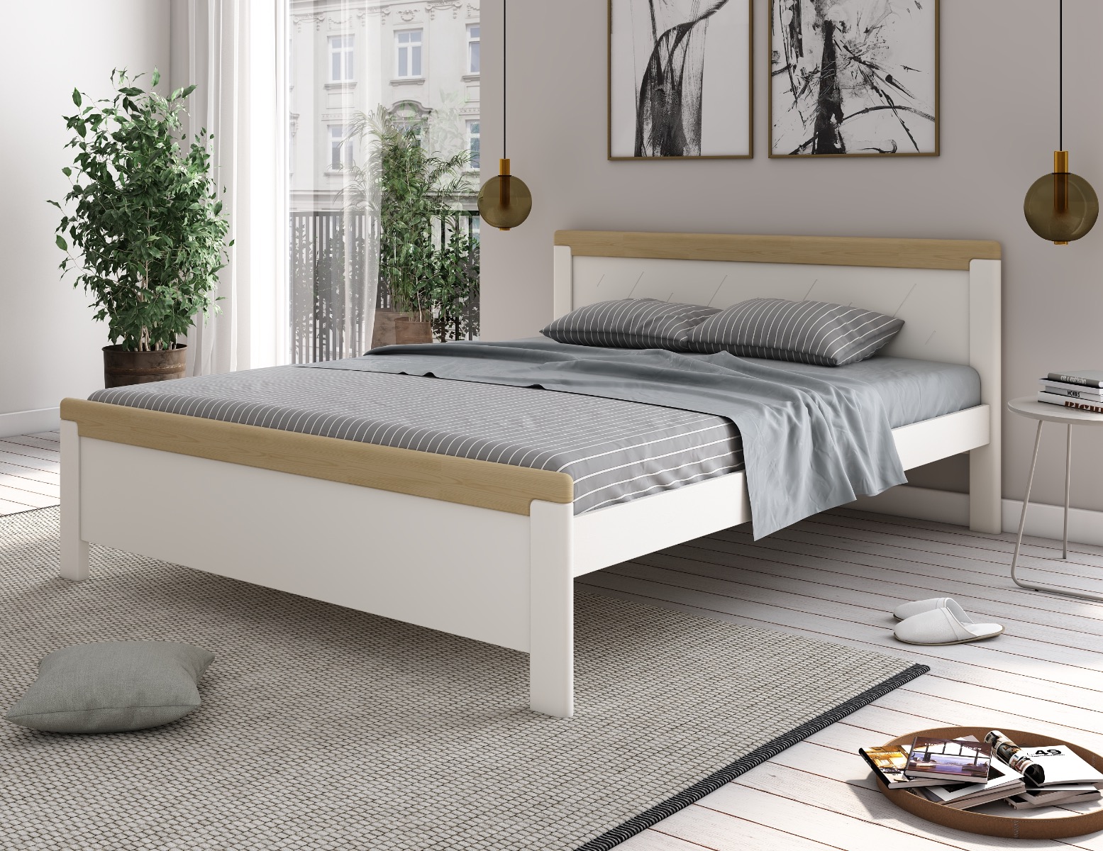 Noomi Carita Solid Wood Bed White & Oak (FSC Certified) Double