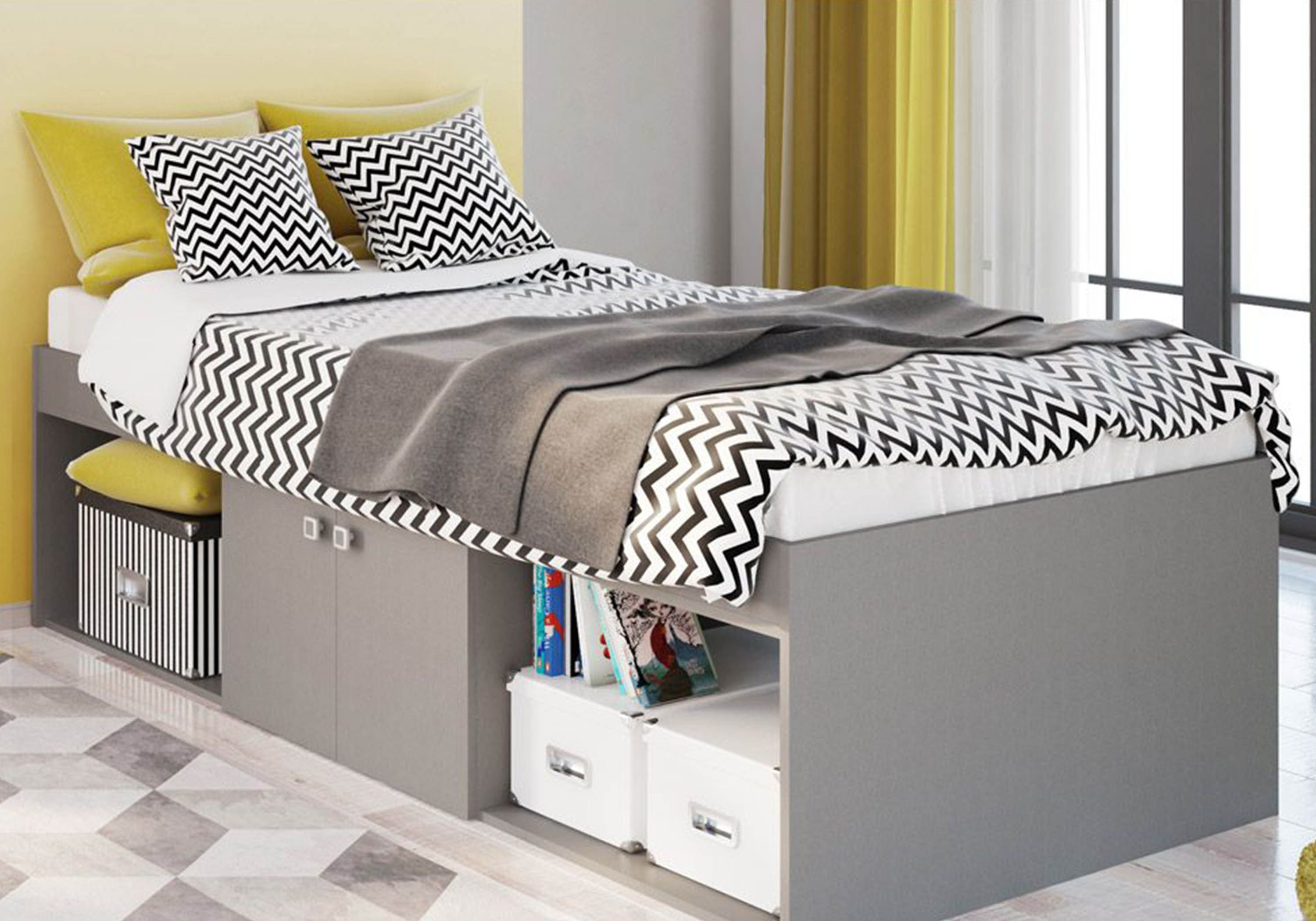 low cabin bed with storage