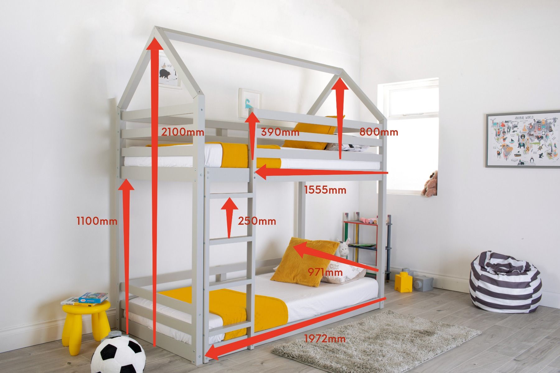 Flair Playhouse Bunk Bed, Bunk Bed Dimensions