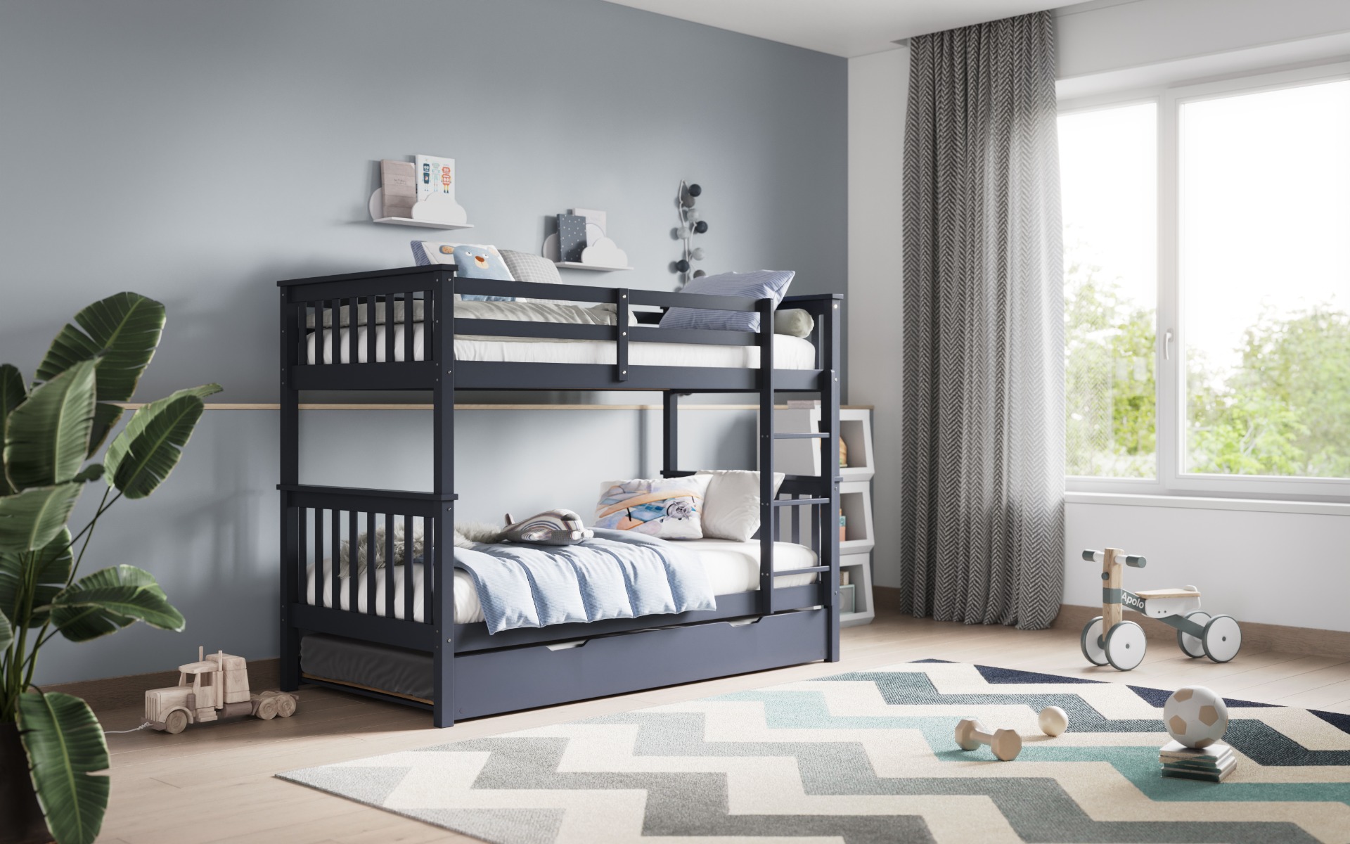 Flair Wooden Zoom Detachable Bunk Bed With Trundle Grey