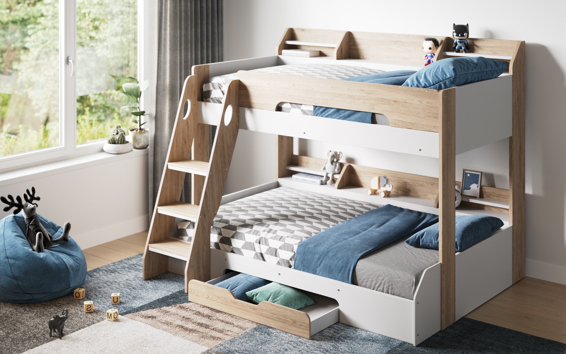 Flair Flick Triple Bunk Bed Oak With Storage