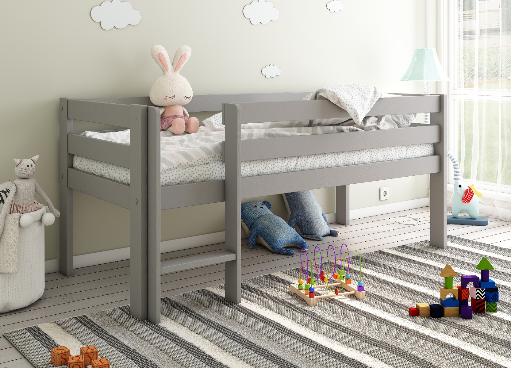 Noomi Solid Wood Shorty Midsleeper Bed Grey (FSC-Certified)