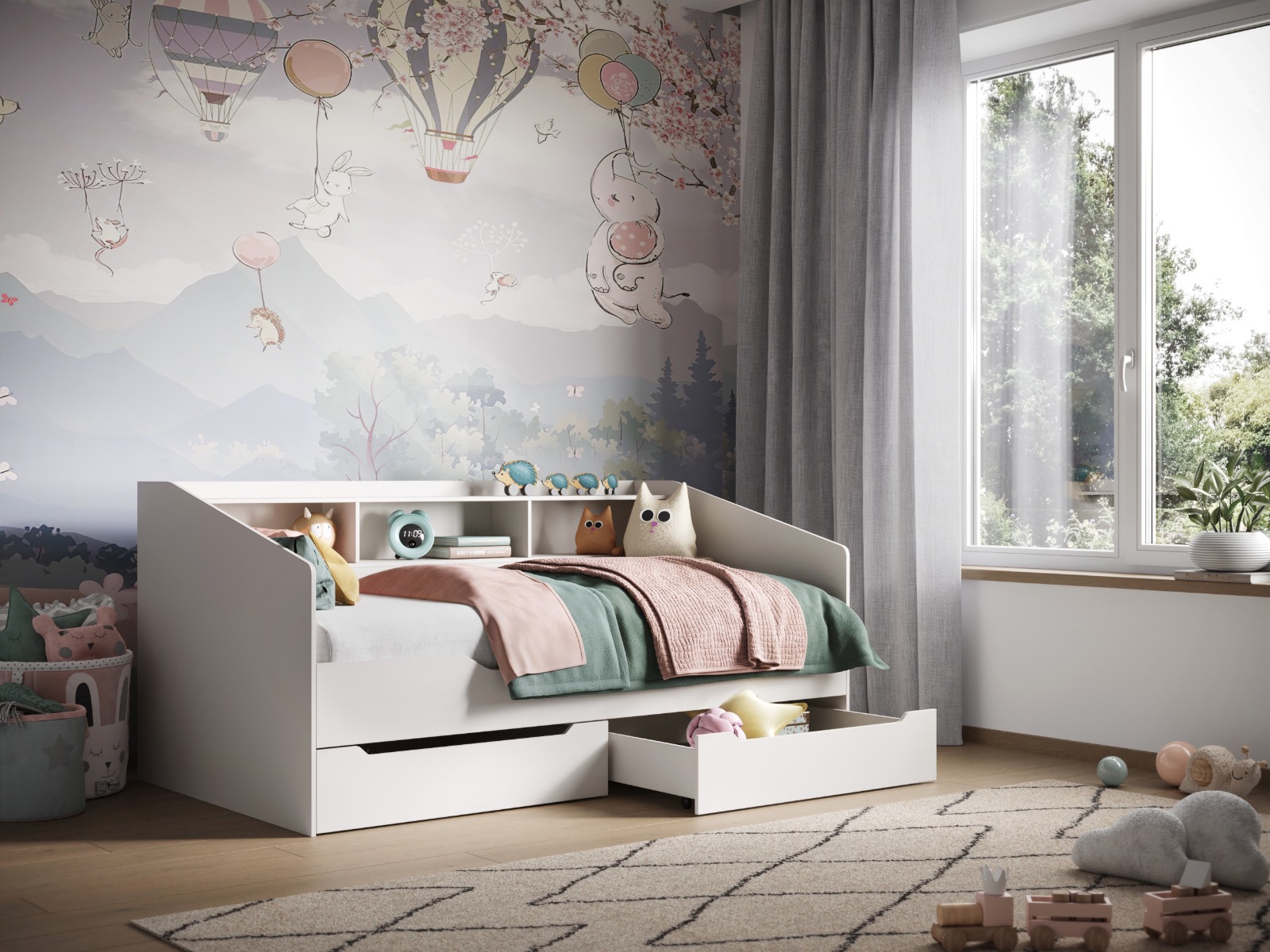 Flair Leni Day Bed with Shelves and Drawers White