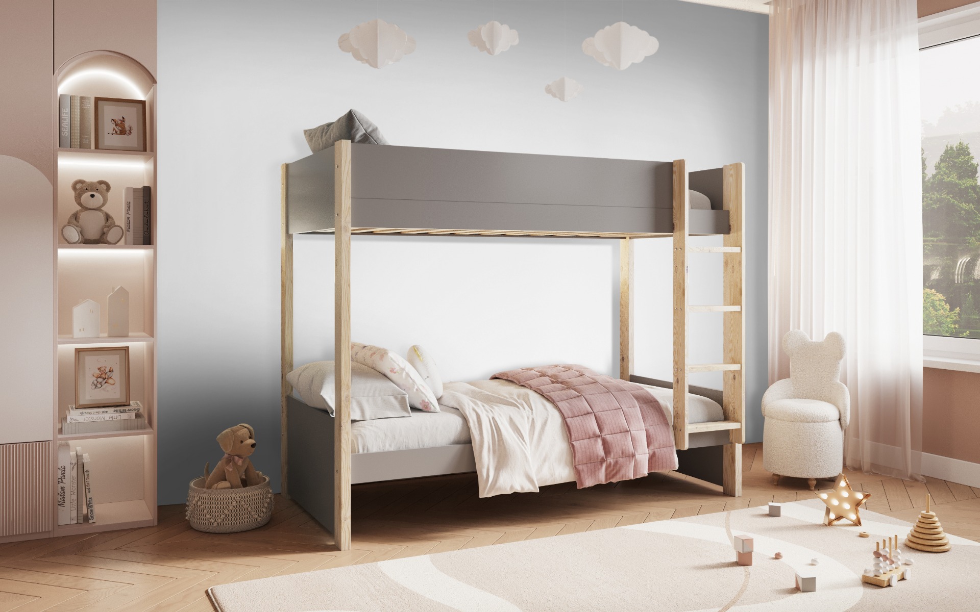 Noomi Tipo Bunk Bed with Optional Trundle (FSC-Certified) Grey