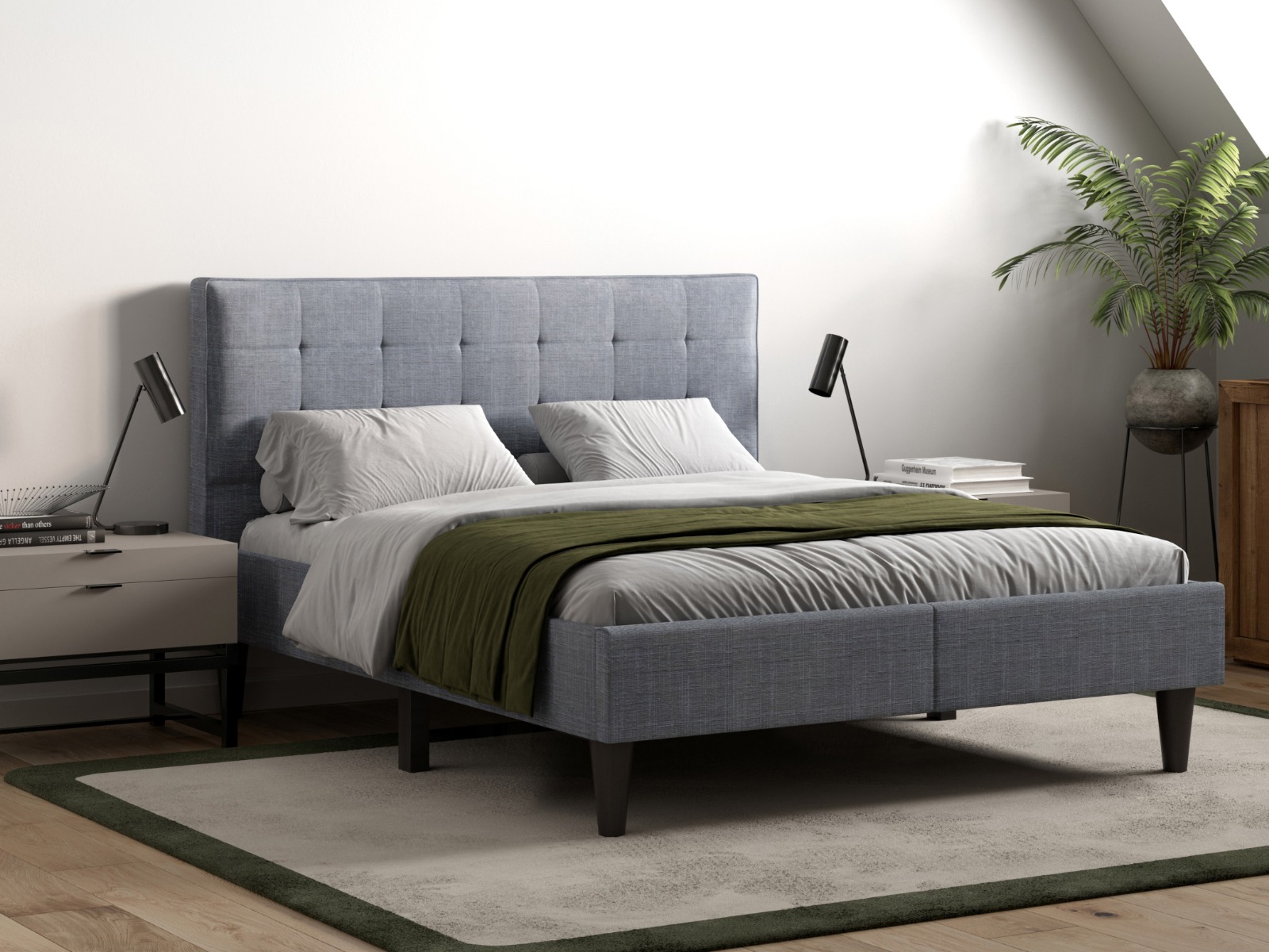 Flair Perth Linen Fabric Bed Grey Double