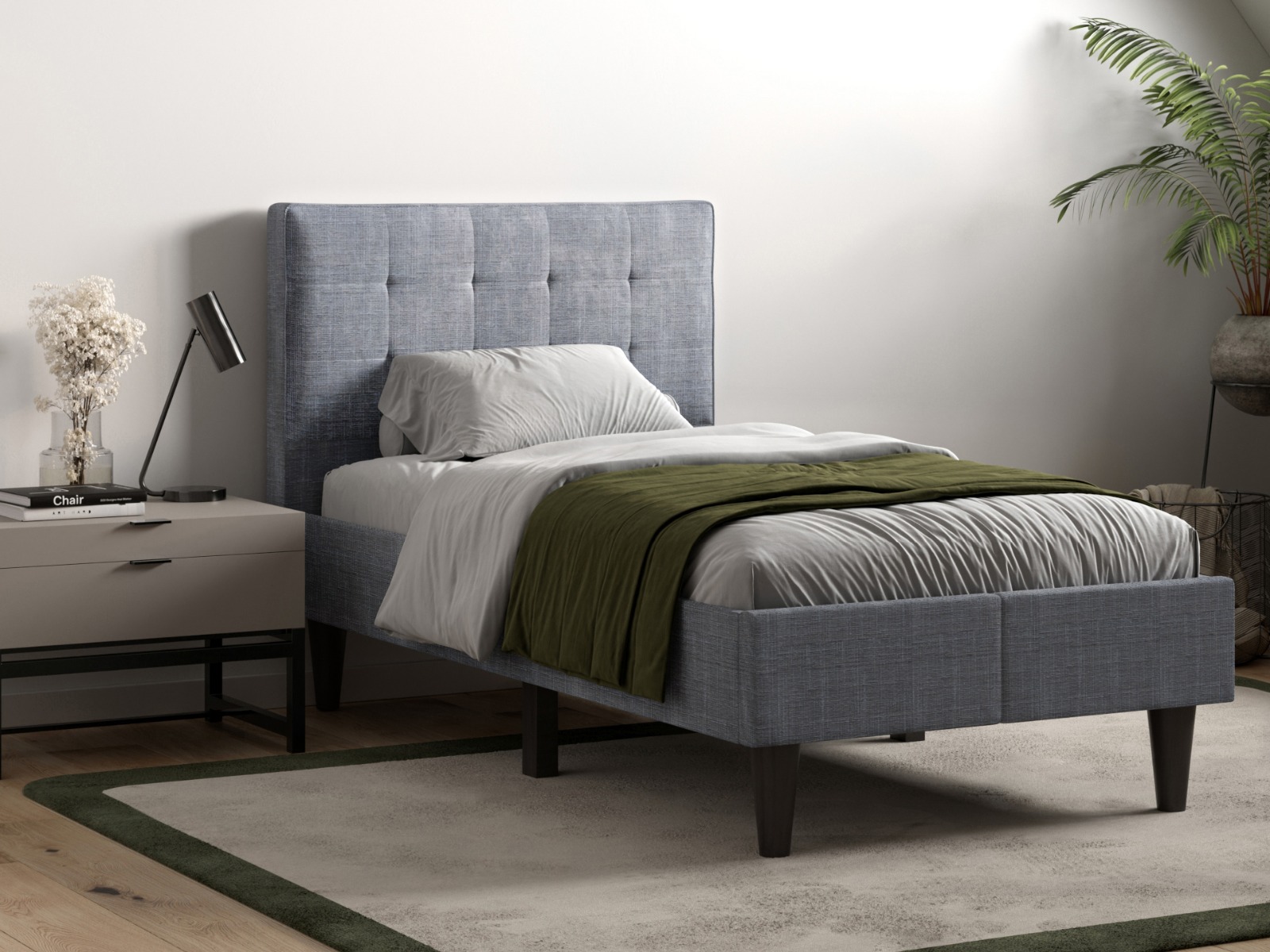 Flair Perth Linen Fabric Bed Grey Single