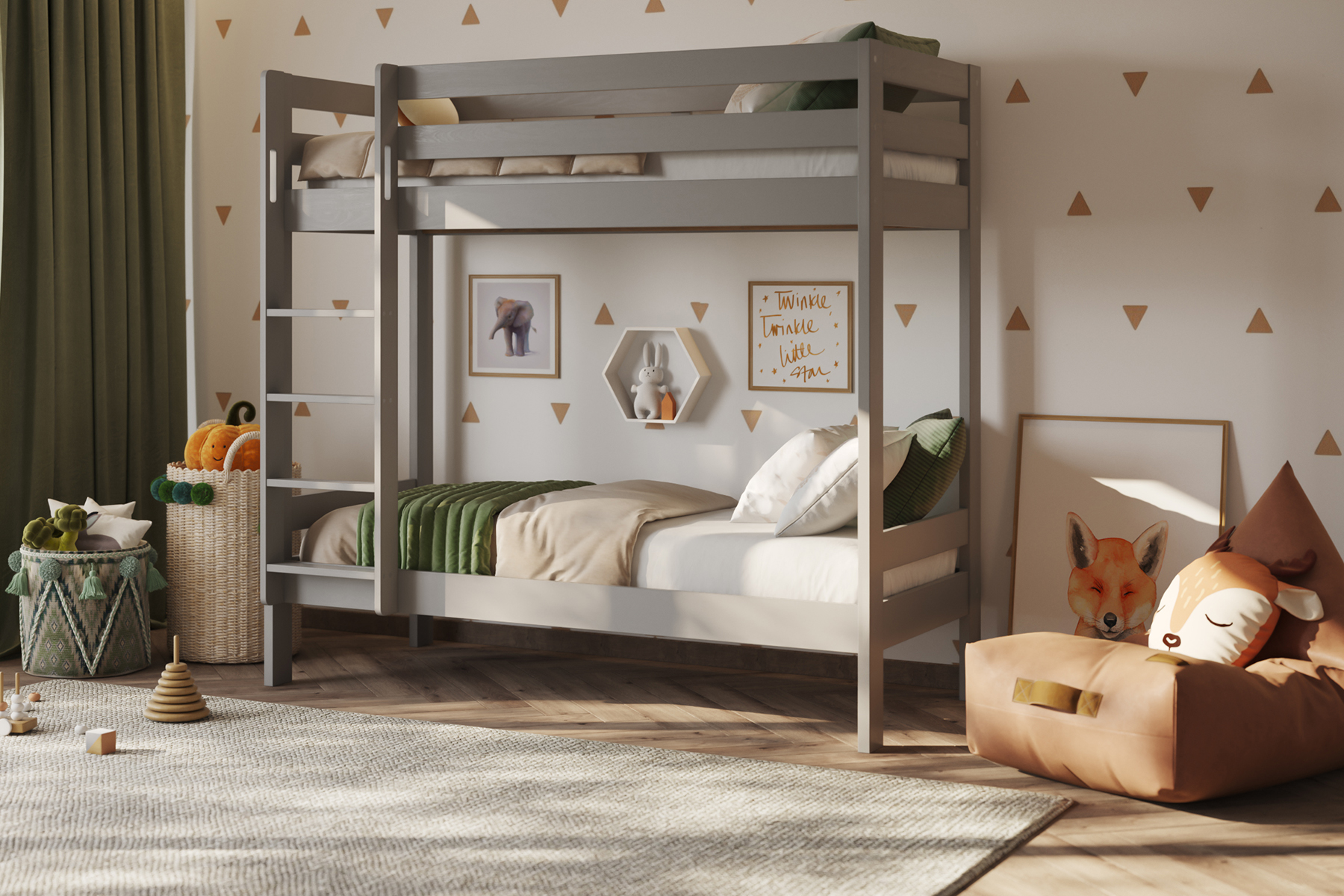 Noomi Nora Solid Wood Shorty Bunk Bed (FSC Certified) Grey