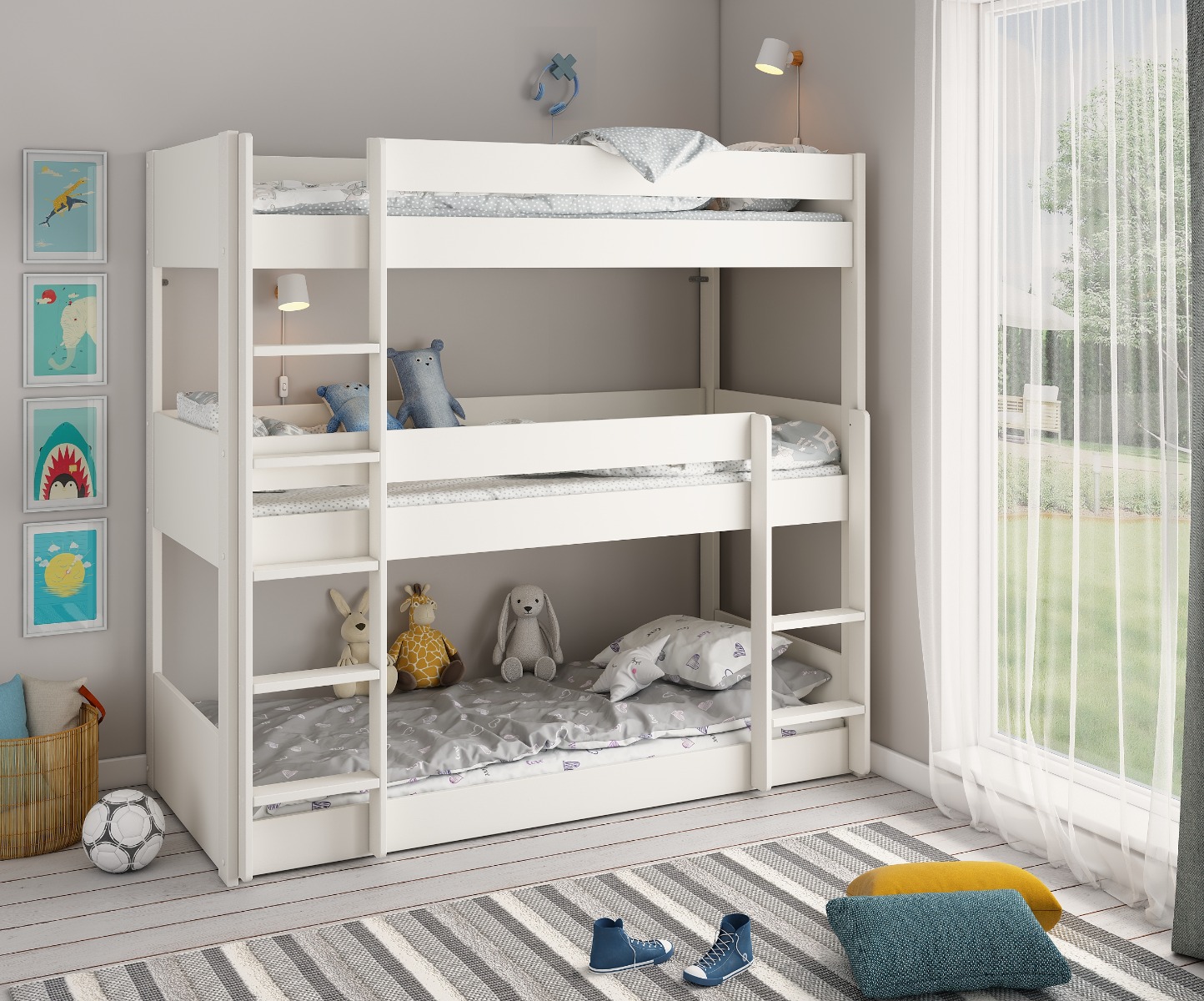Noomi Triple Stak Solid Wood Bunk Bed (FSC-Certified) White