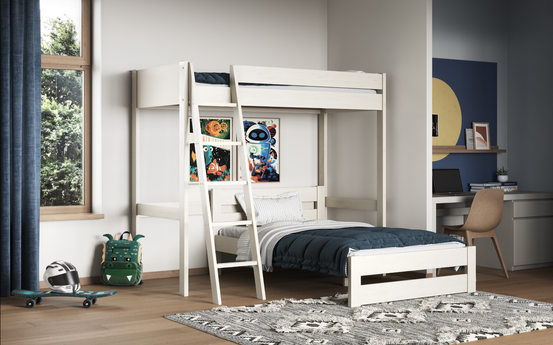 Noomi Tera High Sleeper With Small Double L Shaped Bed (FSC-Certified) White