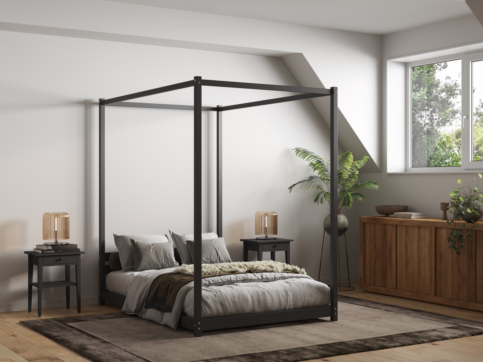 Flair Zara Four Poster Wooden Bed Frame Double Black