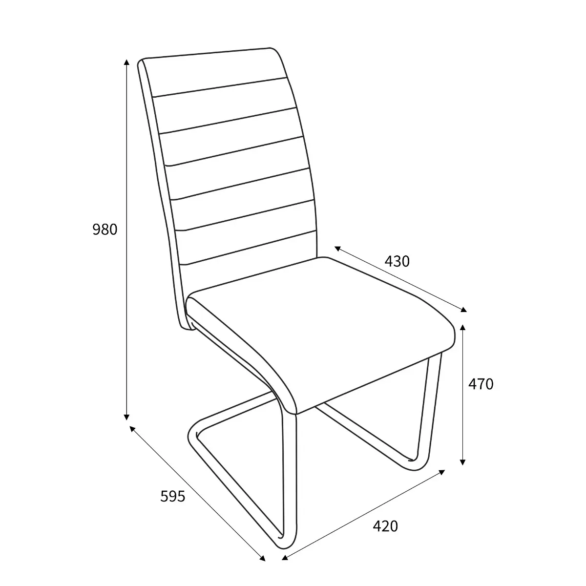 Dimensions diagram for Shankar Carlisle Leather Effect Grey Dining Chair (4 Pack)