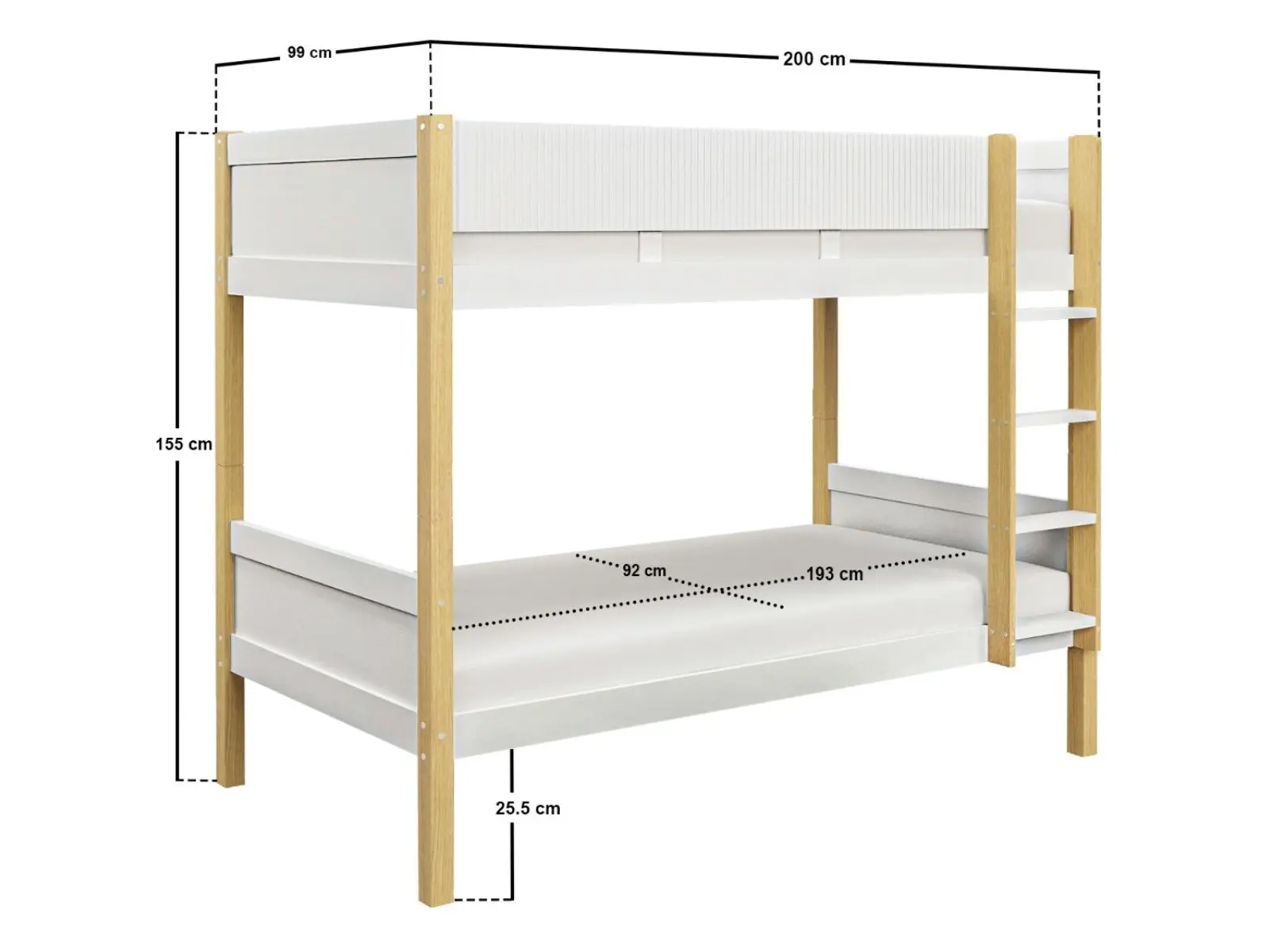 Dimensions diagram for Flair Mateo Detachable Ribbed Bunk Bed