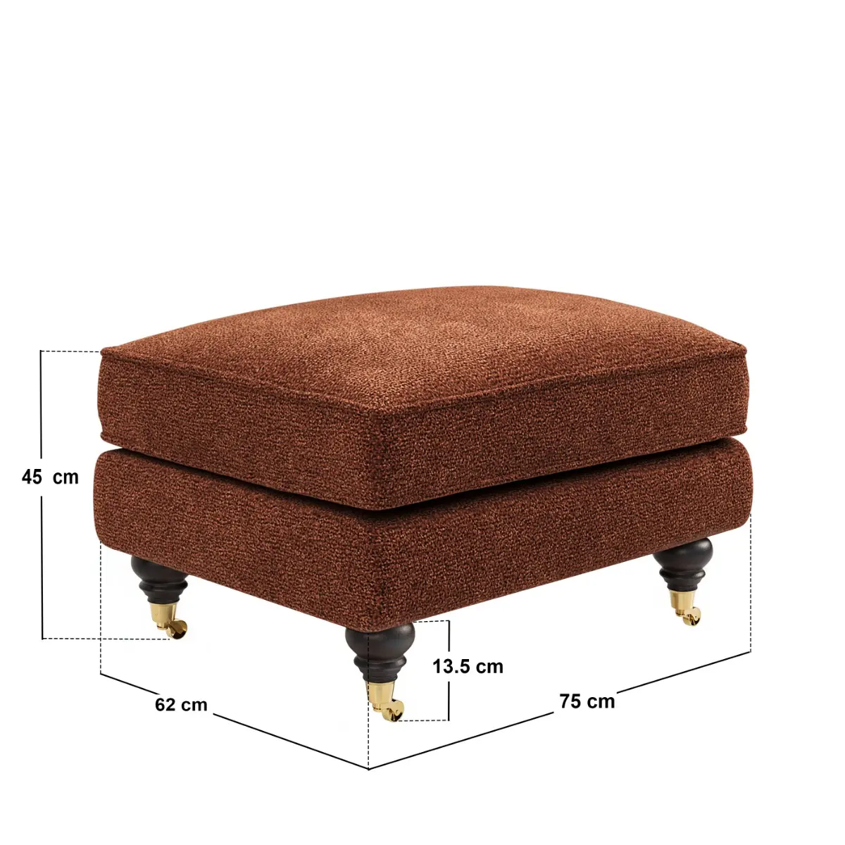 Dimensions diagram for SOLACE+CO Addison Footstool with Caster Legs