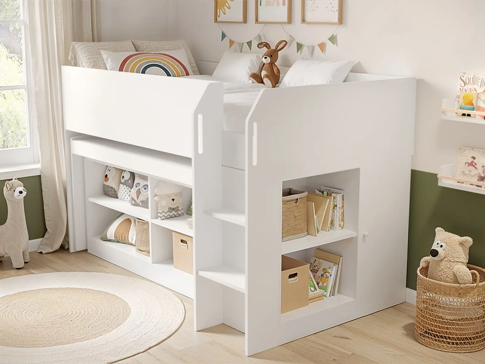 Dimensions diagram for Flair Aiden Kids Cabin Bed with Desk & Storage