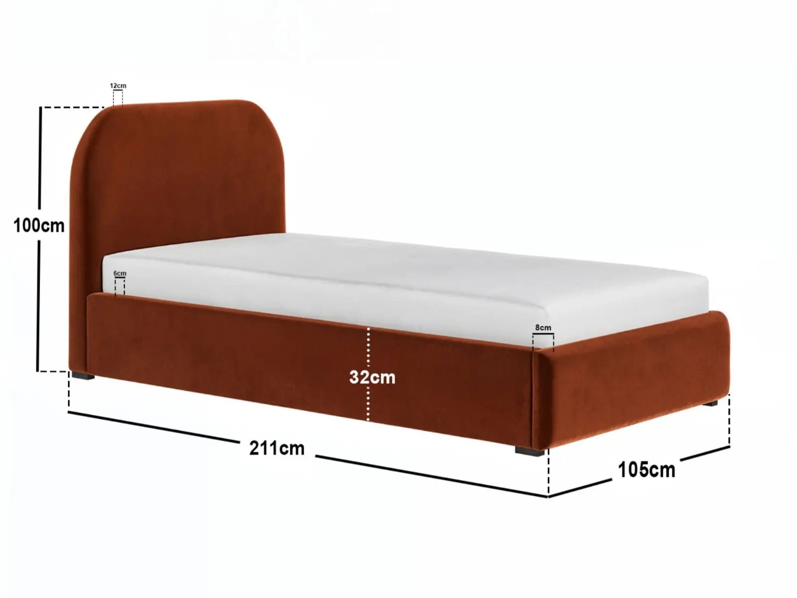 Dimensions diagram for  Flair Alba Single Ottoman Storage Bed 