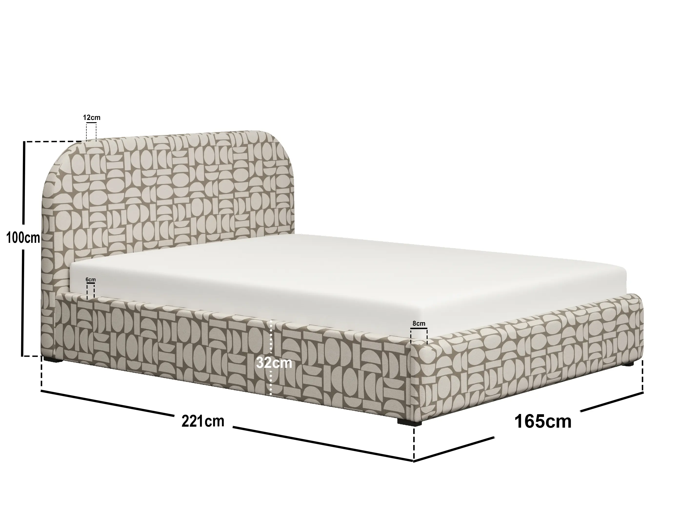 Dimensions diagram for Flair Alba Jacquard Pattern Ottoman Bed Beige Chenille-Kingsize