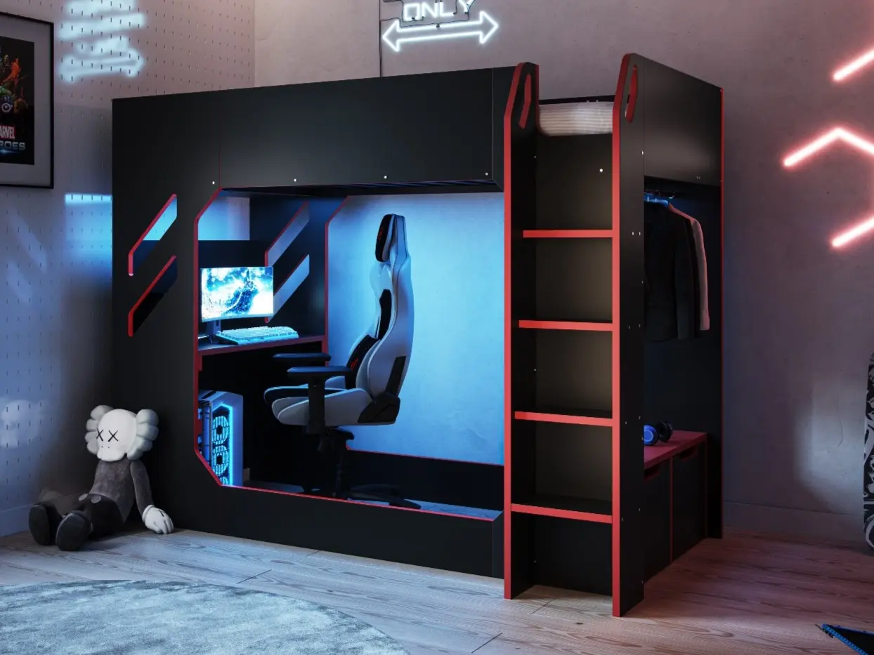 Recoil Shuttle Single LED Gaming High Sleeper Black & Red