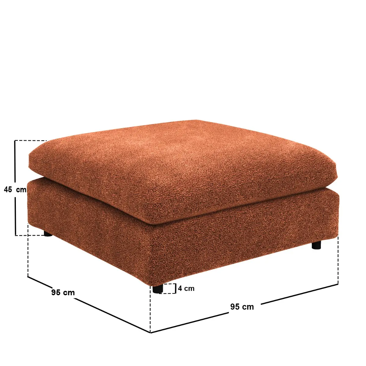Dimensions diagram for SOLACE+CO Asher Footstool Burnt Orange Chenille