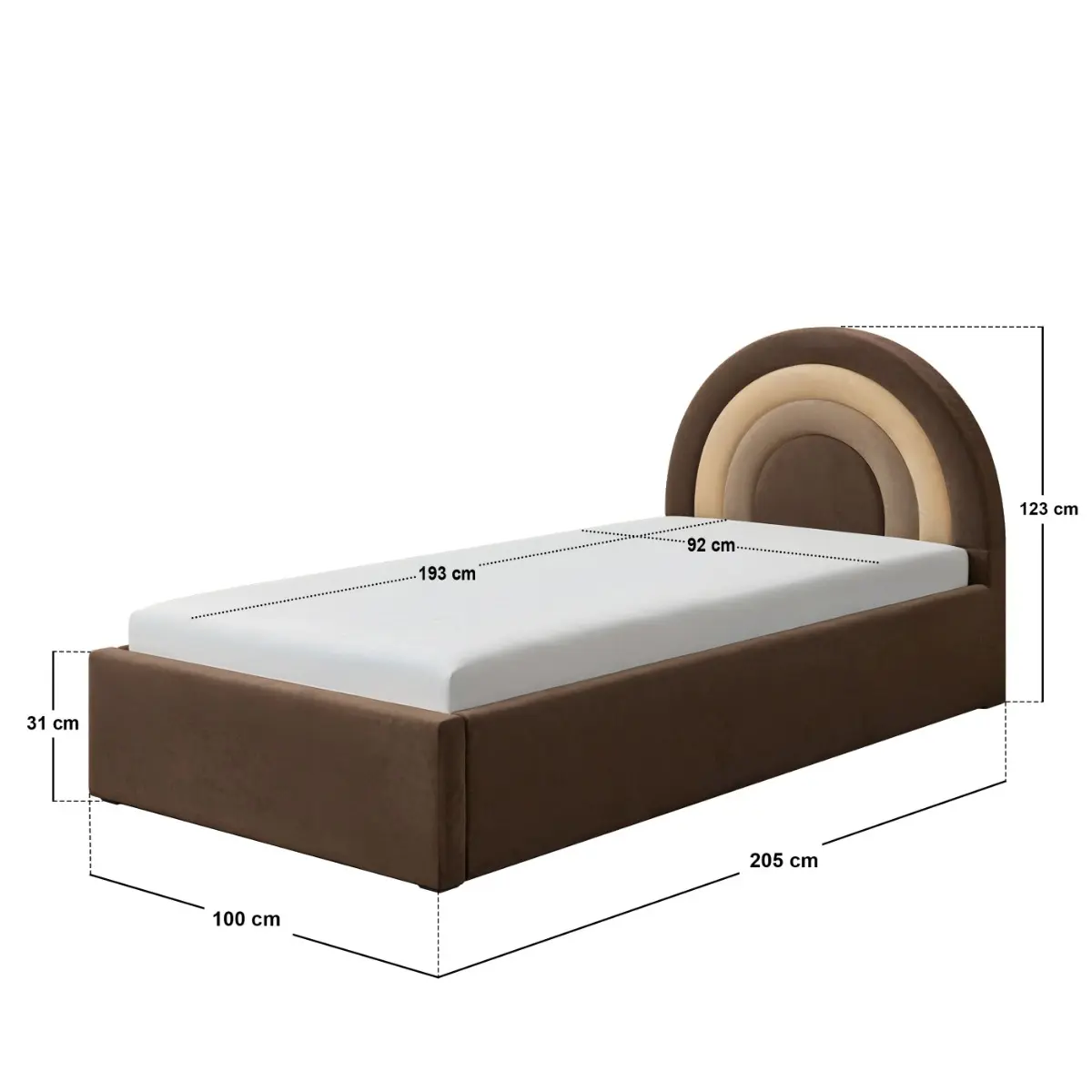 Dimensions diagram for Flair Ava Single Fabric Ottoman Bed