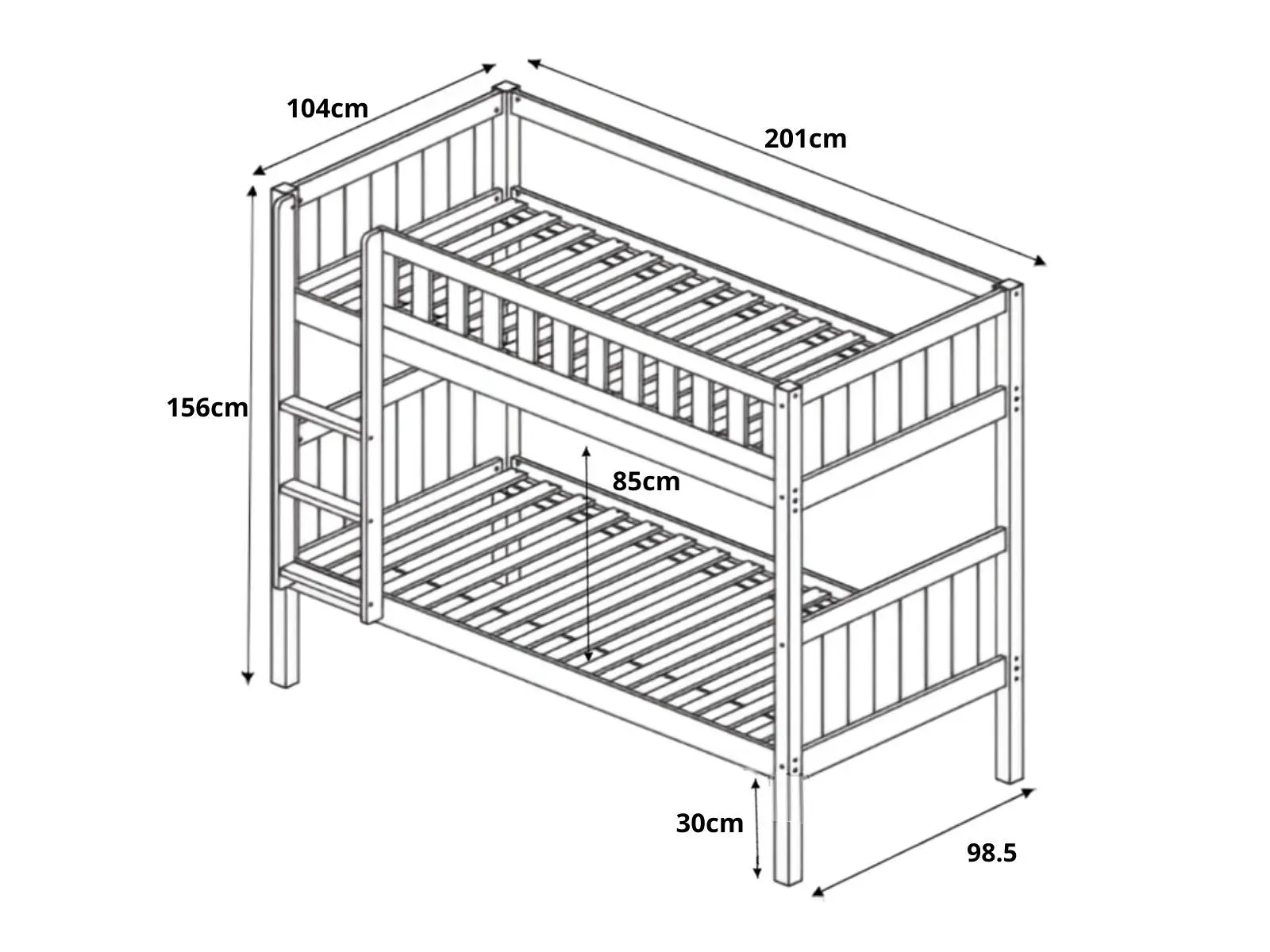 Dimensions diagram for Flair Bea Wooden Bunk Bed