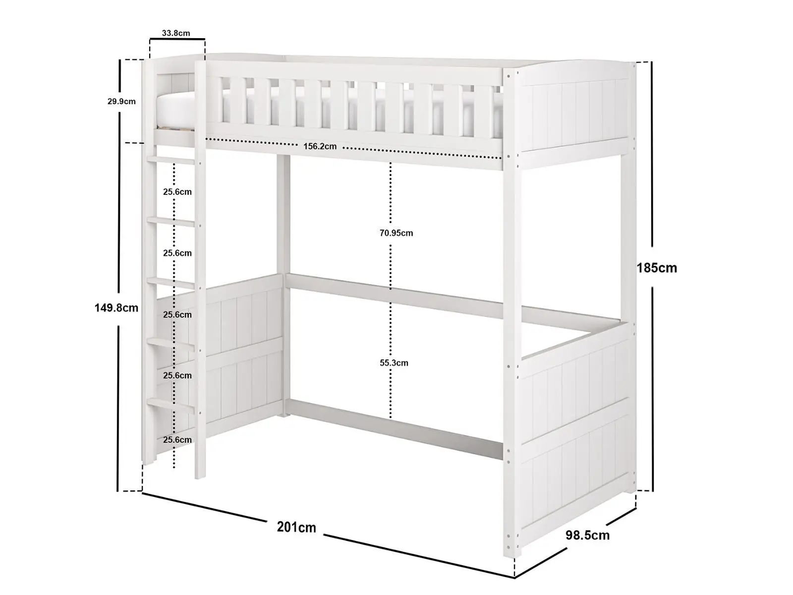 Dimensions diagram for Flair Bea Wooden High Sleeper White