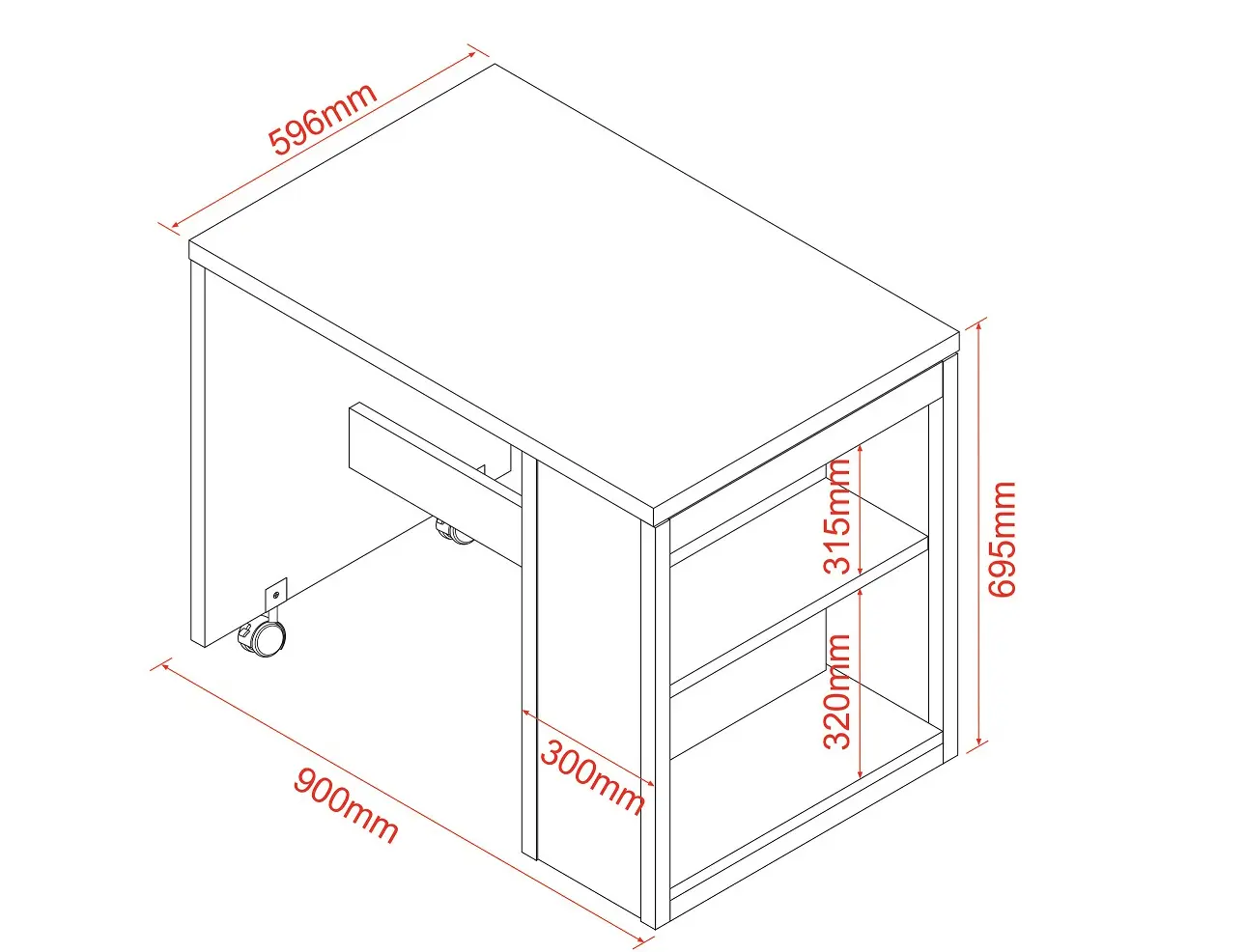Dimensions diagram for Flair Charlie Pull Out Desk White