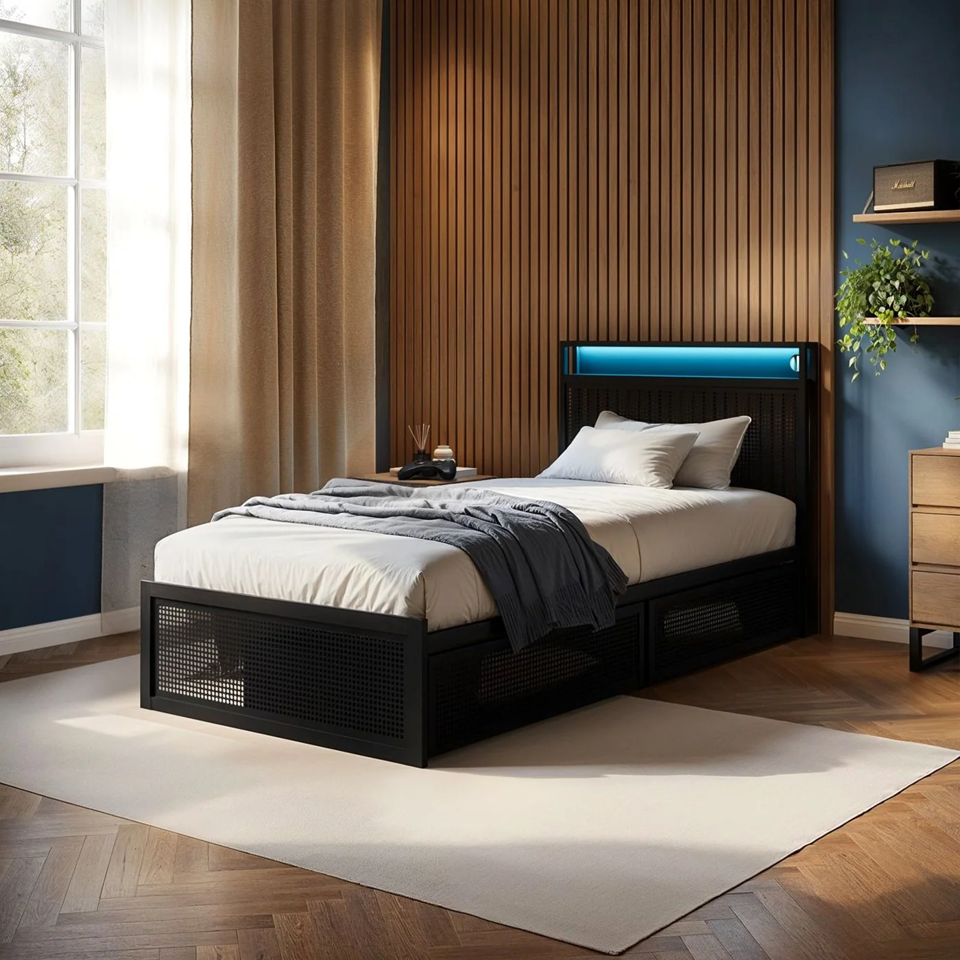 Flair Callan Metal Bed Frame with Storage & LED Black
