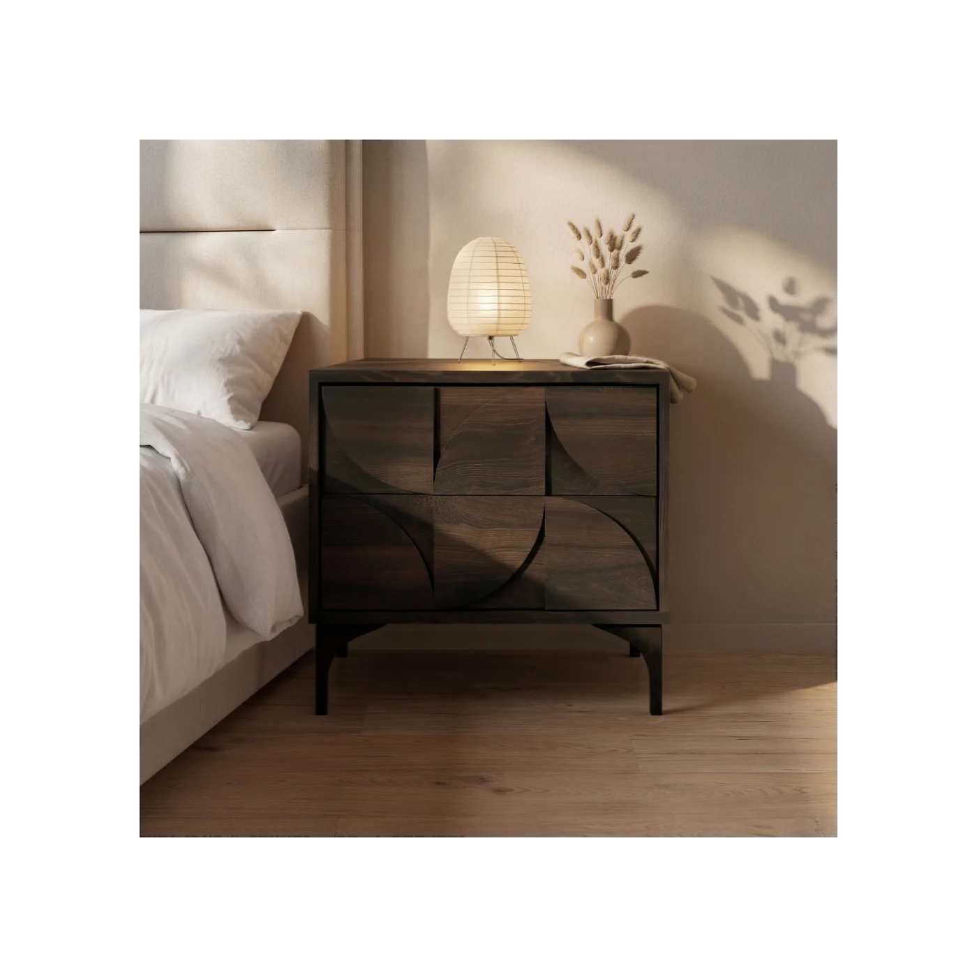 SOLACE+CO Leon Geometric Bedside Table Walnut