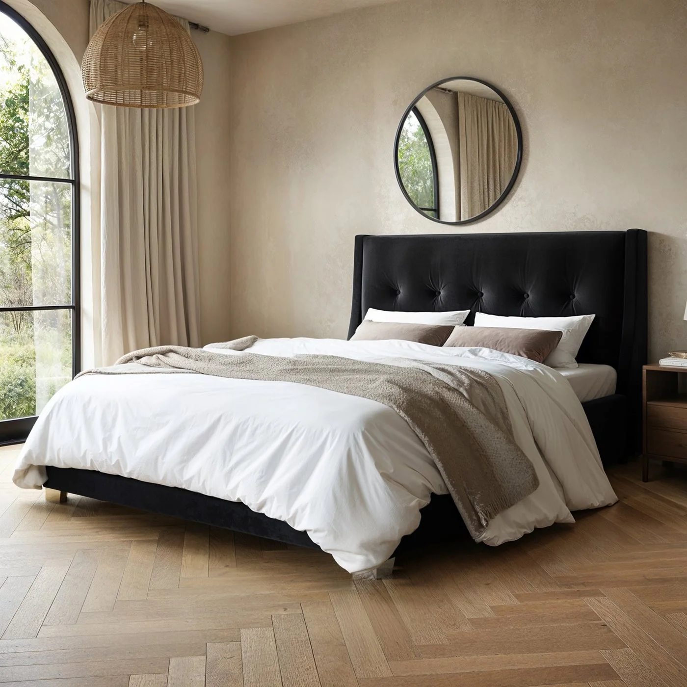 Flair Artemis Kingsize Ottoman Bed with Cushioned Button Headboard Black Velvet