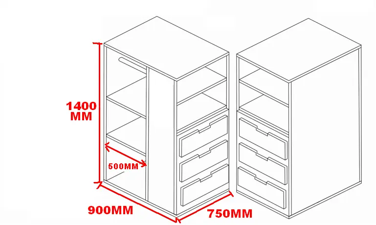 Dimensions diagram for Flair Cosmic Wardrobe White