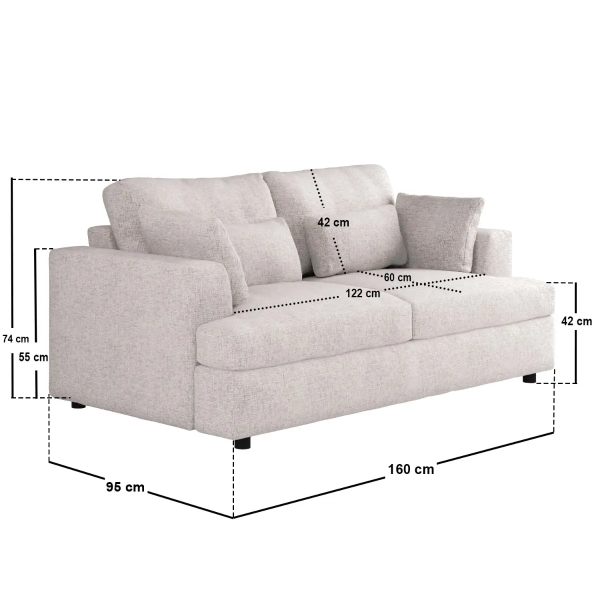 Dimensions diagram for SOLACE+CO Drew 2 Seater Sofa Cream Chenille