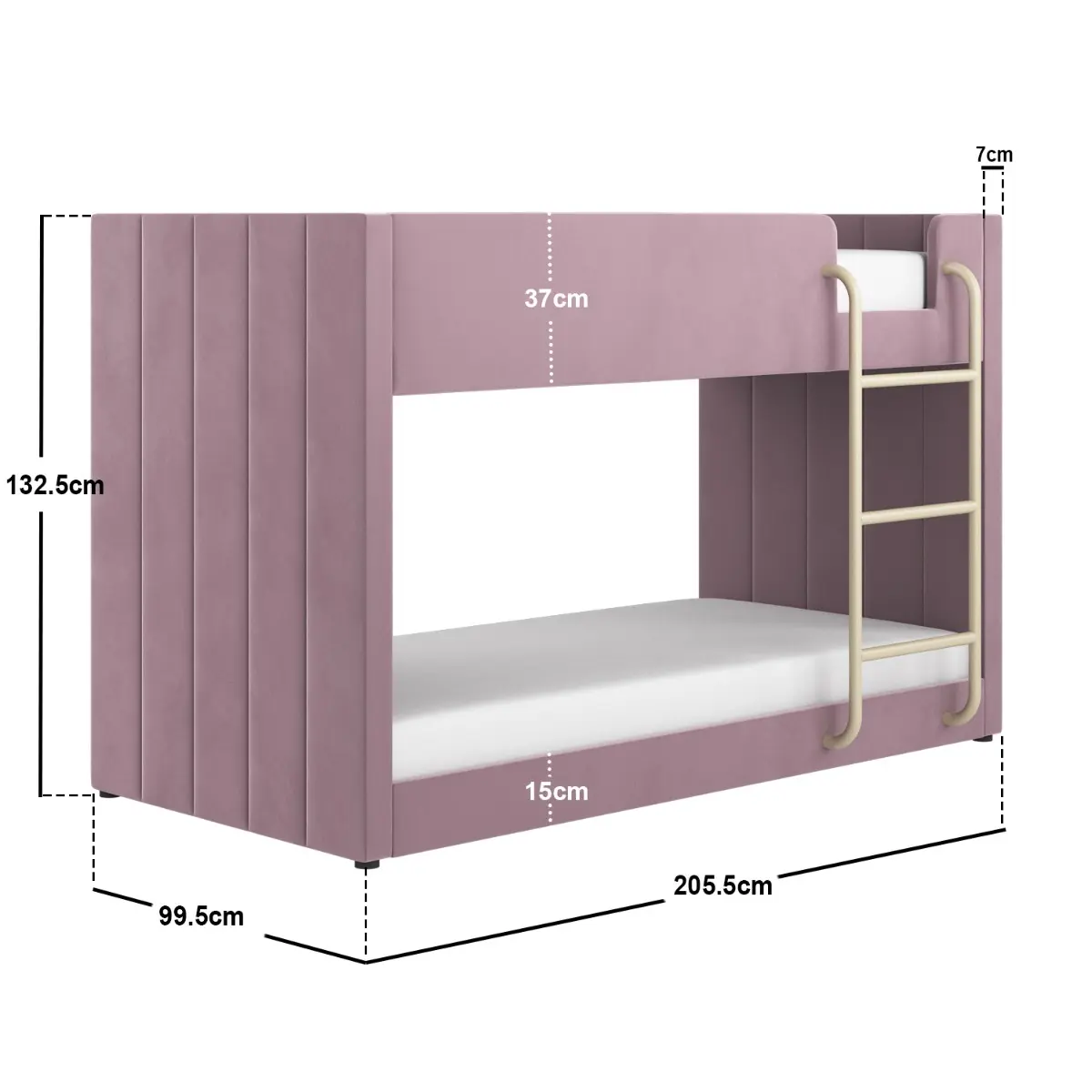 Dimensions diagram for Flair Eden Upholstered Bunk Bed