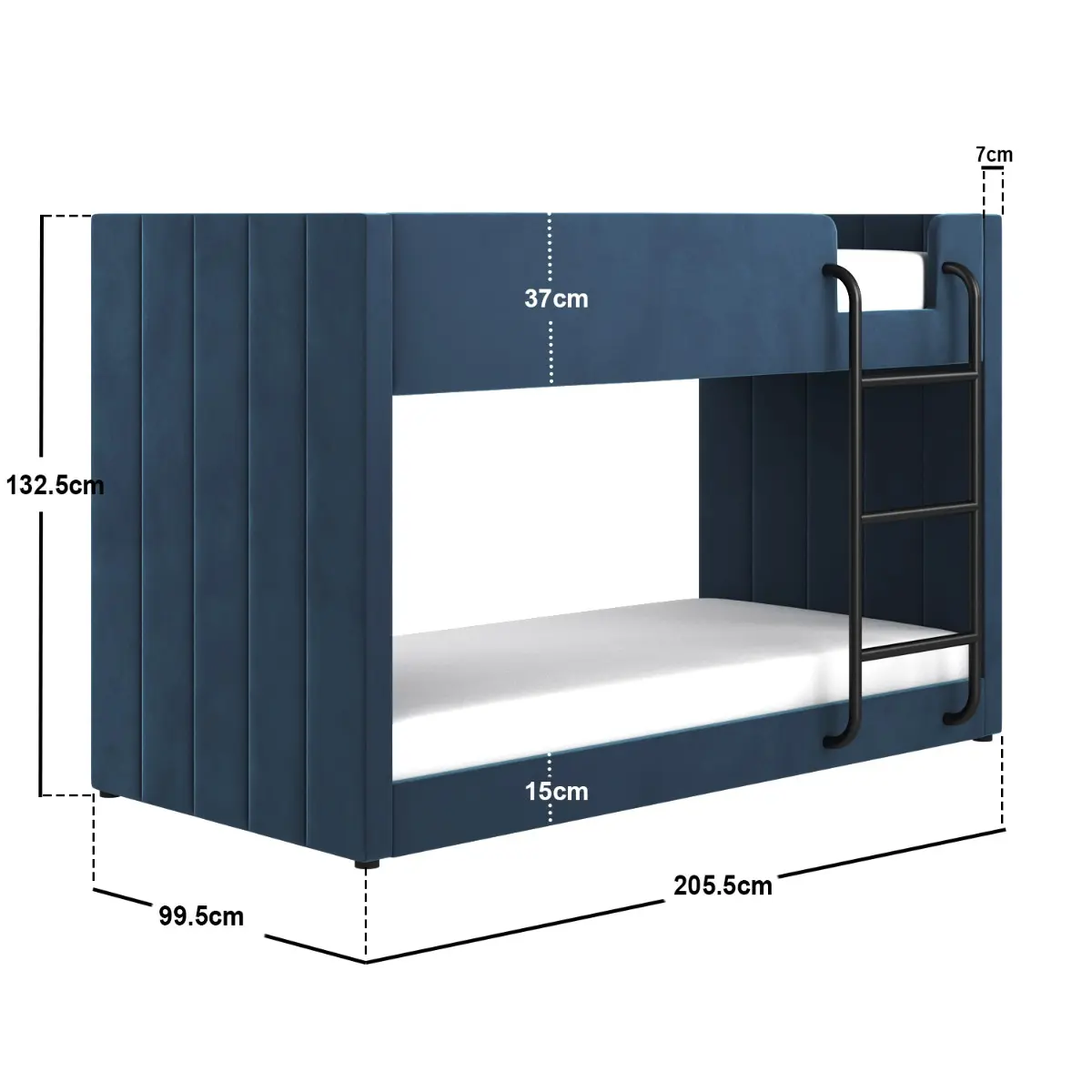 Dimensions diagram for Flair Eden Bunk Bed Navy Velvet
