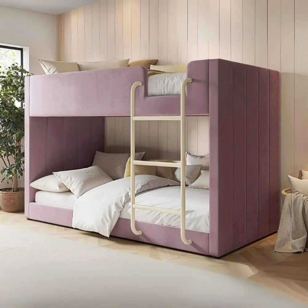 Flair Eden pink velvet bunk bed with padded frame - thumbnail
