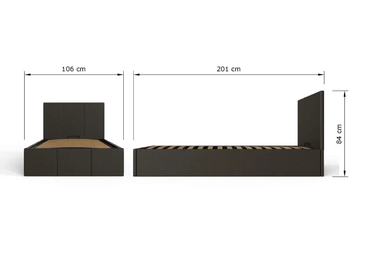 Dimensions diagram for GFW End Lift Ottoman Storage Bed-Black Faux Leather-Single
