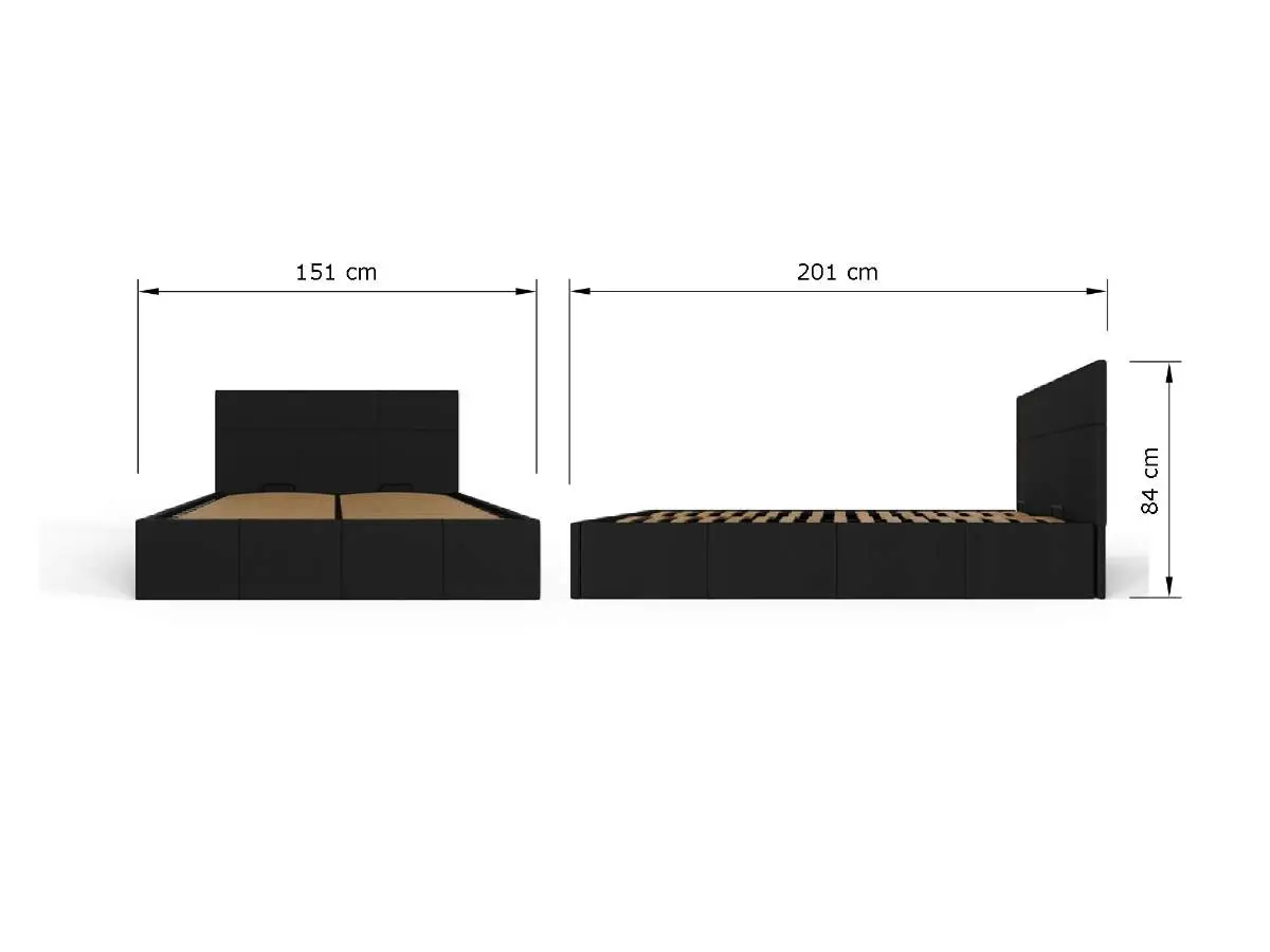 Dimensions diagram for GFW End Lift Ottoman Storage Bed-Black Faux Leather-Double