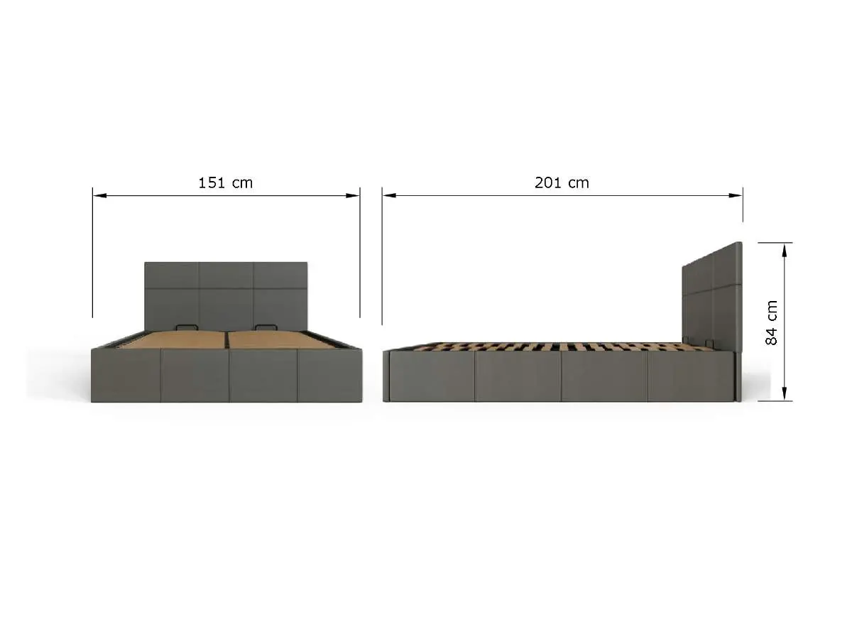 Dimensions diagram for GFW End Lift Ottoman Storage Bed-Double-Grey Faux Leather