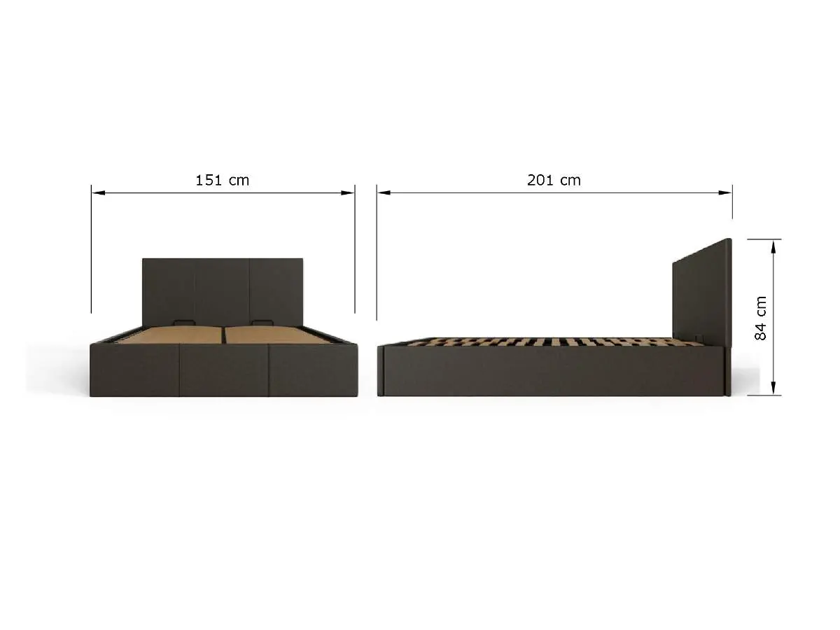 Dimensions diagram for GFW End Lift Ottoman Storage Bed-Double-Grey Fabric
