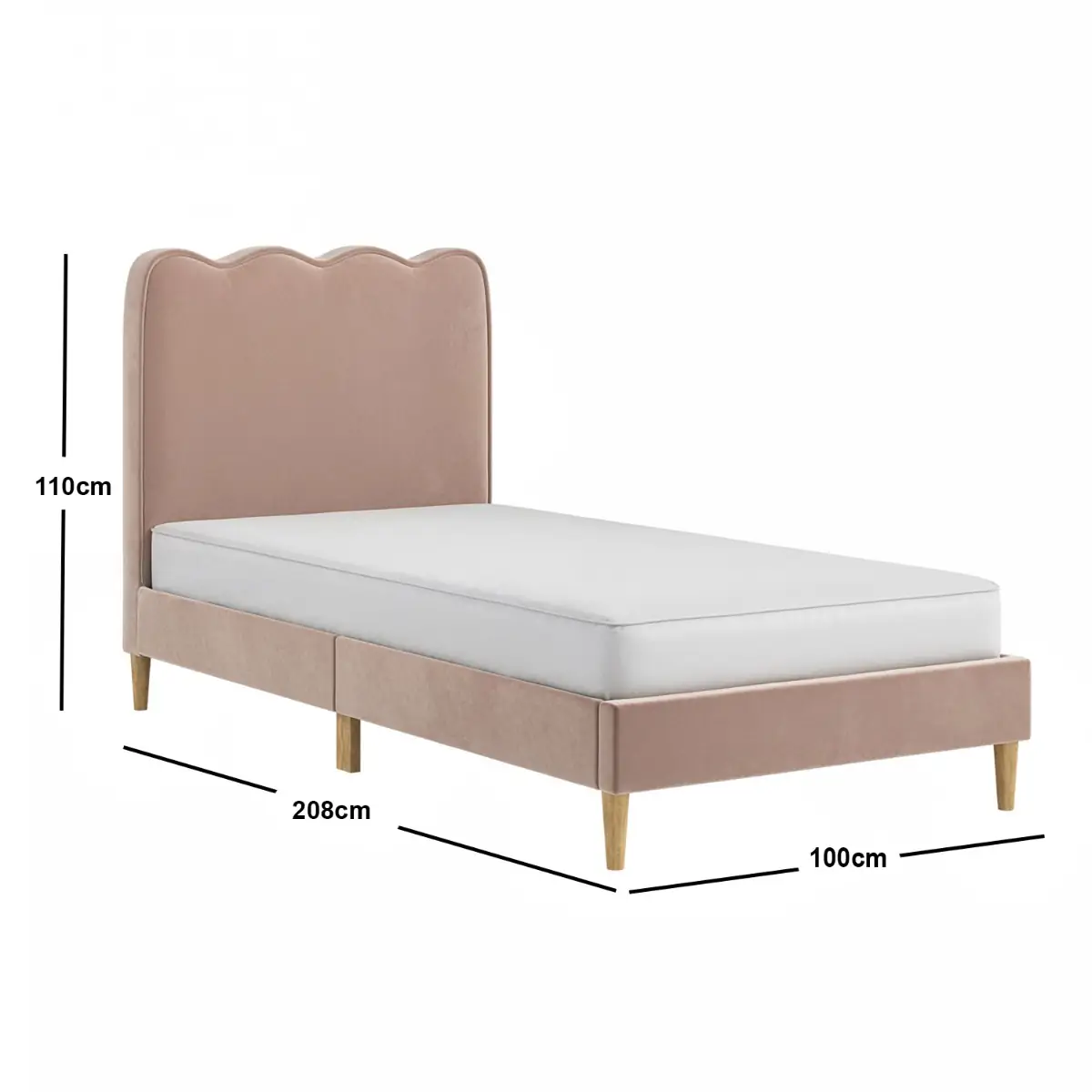 Dimensions diagram for Flair Ellis Single Fabric Bed with Cloud Headboard
